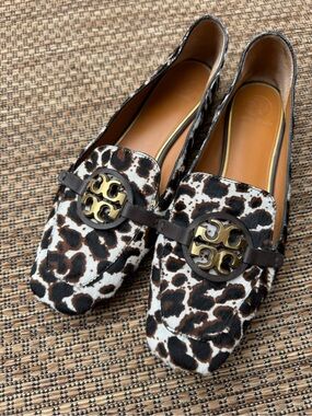 Tory Burch Leopard-Print Loafers with Gold Logo Medallion